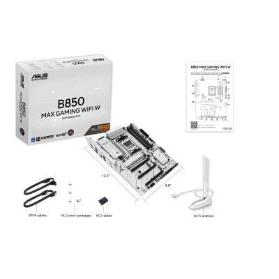 Материнcька плата ASUS B850 MAX GAMING WIFI W sAM5 B850 4xDDR5 M.2 HDMI DP WiFi BT ATX білий (90MB1M10-M0EAY0)