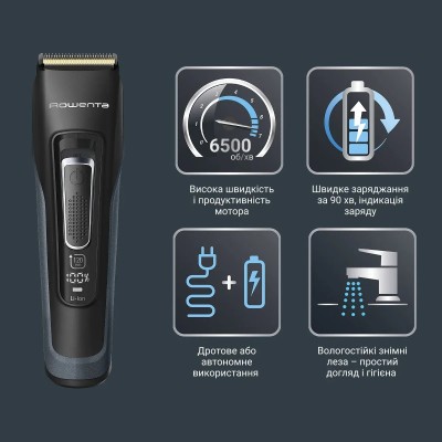 Машинка для стрижки Rowenta Advancer, для бороди, вусів, голови, мережа+акум., роторний мотор, насадок-2, кейс, титан.напил., те Машинка для стрижки Rowenta Advancer, для бороди, вусів, голови, мережа+акум., роторний мотор, насадок-2, кейс, титан.напил., те