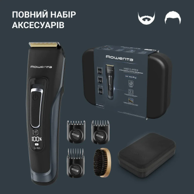 Машинка для стрижки Rowenta Advancer, для бороди, вусів, голови, мережа+акум., роторний мотор, насадок-3, кейс, титан.напил., те Машинка для стрижки Rowenta Advancer, для бороди, вусів, голови, мережа+акум., роторний мотор, насадок-3, кейс, титан.напил., те