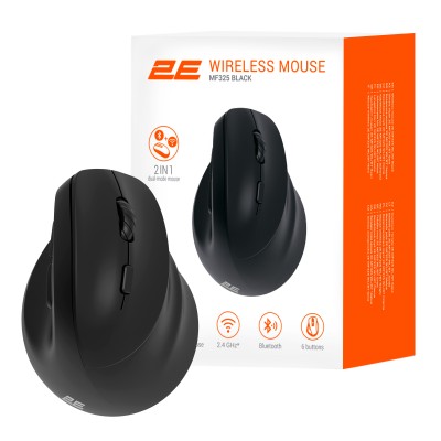 Миша 2E MF325 Silent, WL/BT, вертикальна, чорний (2E-MF325WBK) Миша 2E MF325 Silent, WL/BT, вертикальна, чорний (2E-MF325WBK)