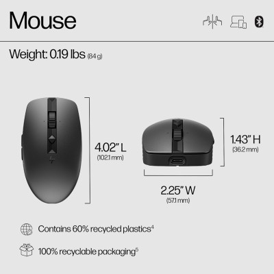 Миша HP 710 Rechargeable Silent, USB-A/WL/BT, чорний (6E6F2AA) Миша HP 710 Rechargeable Silent, USB-A/WL/BT, чорний (6E6F2AA)