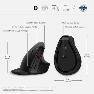 Миша HP 920 Ergonomic Vertical, WL/BT, чорний (6H1A4AA) Миша HP 920 Ergonomic Vertical, WL/BT, чорний (6H1A4AA)