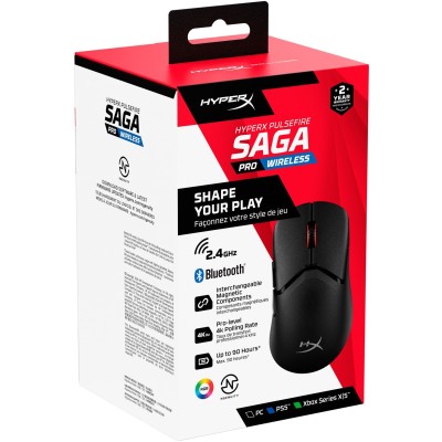 Миша HyperX Pulsefire SAGA PRO, RGB, USB-A/WL/BT, чорний (A2PB2AA) Миша HyperX Pulsefire SAGA PRO, RGB, USB-A/WL/BT, чорний (A2PB2AA)