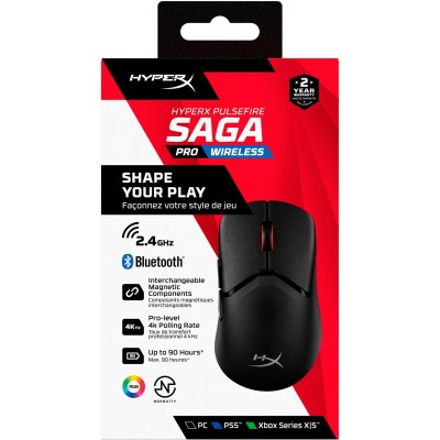 Миша HyperX Pulsefire SAGA PRO, RGB, USB-A/WL/BT, чорний (A2PB2AA) Миша HyperX Pulsefire SAGA PRO, RGB, USB-A/WL/BT, чорний (A2PB2AA)