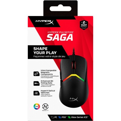 Миша HyperX Pulsefire SAGA, RGB, USB-A, чорний (A2PB3AA) Миша HyperX Pulsefire SAGA, RGB, USB-A, чорний (A2PB3AA)