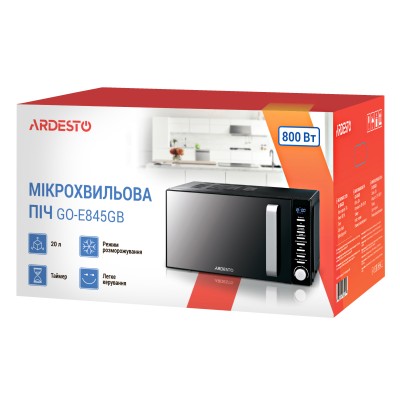 Мікрохвильова піч ARDESTO, 20л, електр.керув., 800Вт, дисплей, відкр.ручкою, чорний (GO-E845GB) Мікрохвильова піч ARDESTO, 20л, електр.керув., 800Вт, дисплей, відкр.ручкою, чорний (GO-E845GB)
