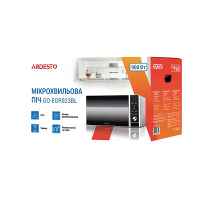 Мікрохвильова піч ARDESTO, 23л, електр.керув., 900Вт, гриль, дисплей, відкр.кнопкою, чорний (GO-EGR923BL) Мікрохвильова піч ARDESTO, 23л, електр.керув., 900Вт, гриль, дисплей, відкр.кнопкою, чорний (GO-EGR923BL)