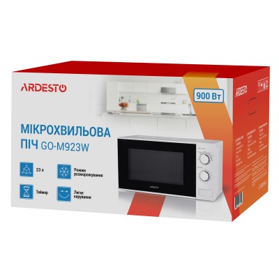 Мікрохвильова піч ARDESTO, 23л, мех.керув., 900Вт, відкр.кнопкою, білий (GO-M923W) Мікрохвильова піч ARDESTO, 23л, мех.керув., 900Вт, відкр.кнопкою, білий (GO-M923W)