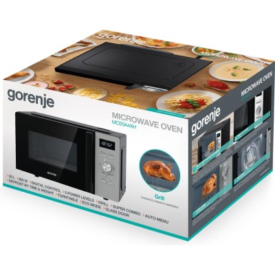 Мікрохвильова піч Gorenje, 20л, електр. керув., 800Вт, гриль, дисплей, 11 програм, нерж (MO20A4XH) Мікрохвильова піч Gorenje, 20л, електр. керув., 800Вт, гриль, дисплей, 11 програм, нерж (MO20A4XH)