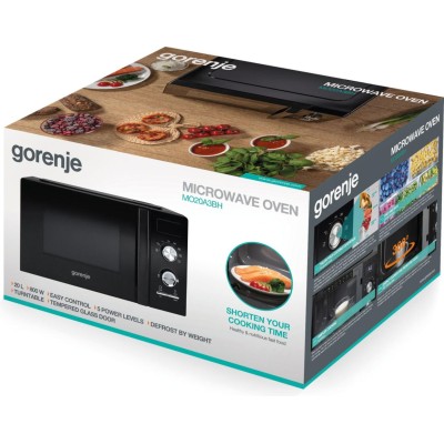 Мікрохвильова піч Gorenje, 20л, мех. керув., 800Вт, дисплей, чорний (MO20A3BH) Мікрохвильова піч Gorenje, 20л, мех. керув., 800Вт, дисплей, чорний (MO20A3BH)