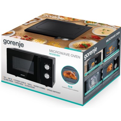 Мікрохвильова піч Gorenje, 20л, мех. управл., 800Вт, гриль, чорний (MO20E2BH) Мікрохвильова піч Gorenje, 20л, мех. управл., 800Вт, гриль, чорний (MO20E2BH)