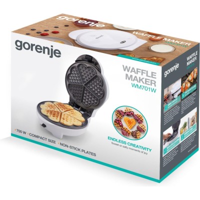 Мультимейкер Gorenje 700Вт, вафельниця, 1 пластина, тефлон, корпус-пластик, білий (WM701W)