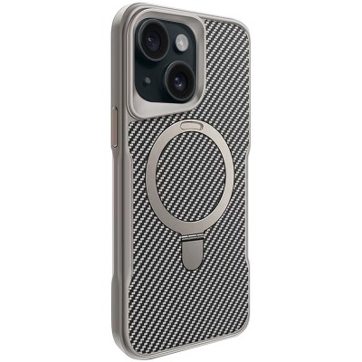 TPU+PC чохол Metal Buttons with MagSafe Carbon Ring для Apple iPhone 15 (6.1") Сірий