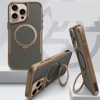 TPU+PC чохол Metal Buttons with MagSafe Carbon Ring для Apple iPhone 15 Pro (6.1") Золотий