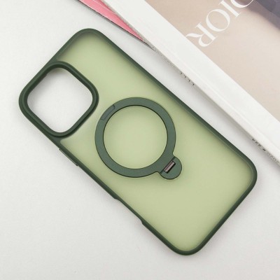TPU+PC чохол Metal Buttons with MagSafe Colorful HQ Ring для Apple iPhone 16 Pro (6.3") Green