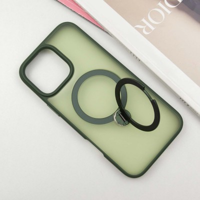 TPU+PC чохол Metal Buttons with MagSafe Colorful HQ Ring для Apple iPhone 16 Pro (6.3") Green