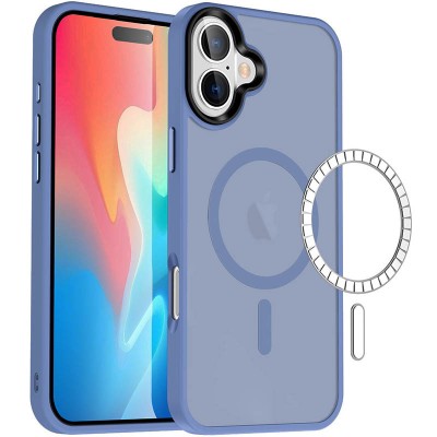 TPU+PC чохол Metal Buttons with MagSafe Colorful для Apple iPhone 16 Plus (6.7") Блакитний
