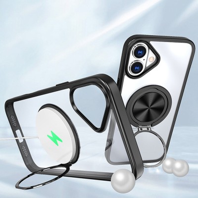 TPU+PC чохол Metal Ring with MagSafe для Apple iPhone 16 (6.1") Чорний TPU+PC чохол Metal Ring with MagSafe для Apple iPhone 16 (6.1") Чорний