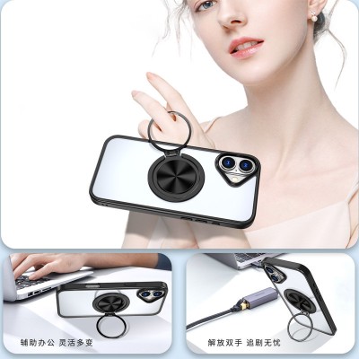 TPU+PC чохол Metal Ring with MagSafe для Apple iPhone 16 (6.1") Чорний TPU+PC чохол Metal Ring with MagSafe для Apple iPhone 16 (6.1") Чорний