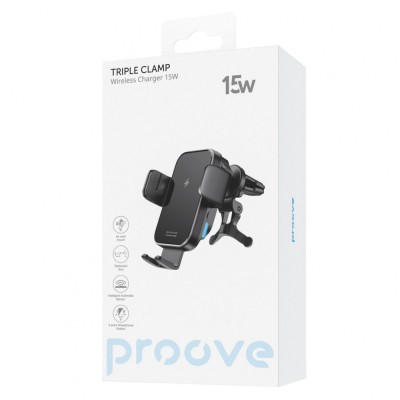 Автомобільний тримач З бездротовою зарядкою Proove Triple Clamp 15W (WHTC15010001) Black