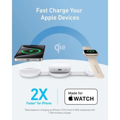 Бездротовий зарядний пристрій ANKER MagGo Wireless Charging Pad 15W 3-in-1 Foldable (Білий) Бездротовий зарядний пристрій ANKER MagGo Wireless Charging Pad 15W 3-in-1 Foldable (Білий)