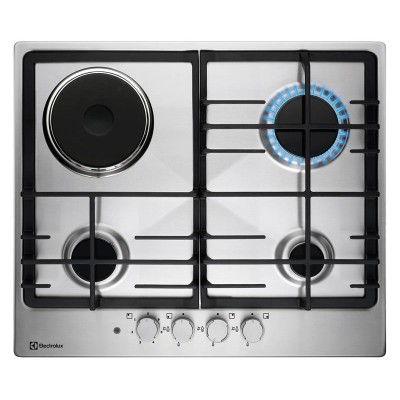 Варильна поверхня Electrolux комбінована (3 газ + 1 електро), 60см, чавун, нерж (KGM64311X)