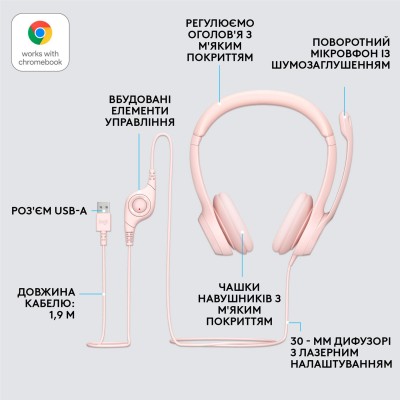 гарнітура LOGITECH USB H390 Rose (981-001281) гарнітура LOGITECH USB H390 Rose (981-001281)
