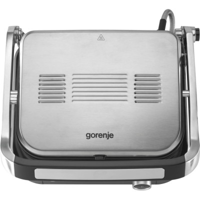 Гриль Gorenje прижимний 2100Вт, темп. режимів-7, з`ємні пластини, розкриття на 180°, метал, сірий (GCG2100S)