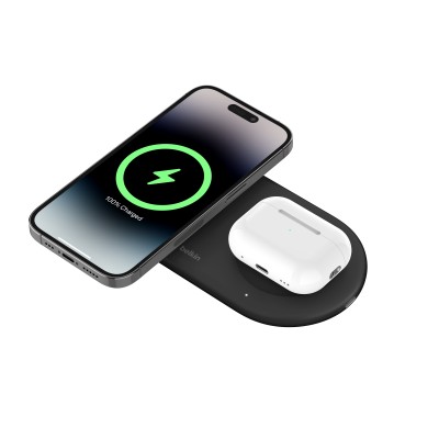 Зарядний пристрій бездротовий Belkin 2в1 15Вт Pad Qi2, чорний (WIZ021VFBK)