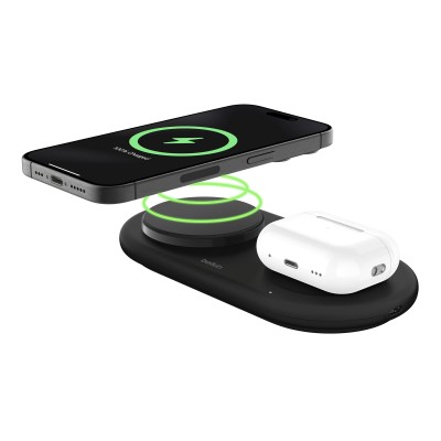 Зарядний пристрій бездротовий Belkin 2в1 15Вт Pad Qi2, чорний (WIZ021VFBK)