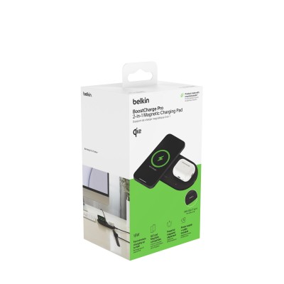 Зарядний пристрій бездротовий Belkin 2в1 15Вт Pad Qi2, чорний (WIZ021VFBK)