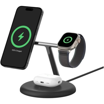 Зарядний пристрій бездротовий Belkin 3в1 Magnetic Adjustable Pad Qi2 15Вт, чорний (WIZ023VFBK) Зарядний пристрій бездротовий Belkin 3в1 Magnetic Adjustable Pad Qi2 15Вт, чорний (WIZ023VFBK)