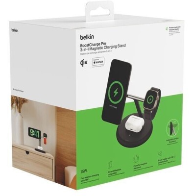 Зарядний пристрій бездротовий Belkin 3в1 Magnetic Adjustable Pad Qi2 15Вт, чорний (WIZ023VFBK) Зарядний пристрій бездротовий Belkin 3в1 Magnetic Adjustable Pad Qi2 15Вт, чорний (WIZ023VFBK)