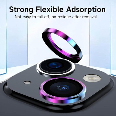 Захисне скло Metal Classic на камеру (у упак.) для Apple iPhone 14 (6.1") / 14 Plus (6.7") Бузковий / Rainbow