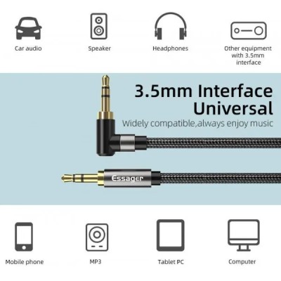 Кабель ESSAGER AUX Cable 3.5mm Jack Audio Cable For Speaker Wire Headphone Car 3.5 Mm Jack Hifi Aux Adapter 1.5M (EYP35-WTA01)