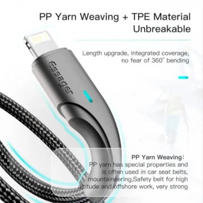 Кабель ESSAGER Rousseau 3A Fast Charging USB Lightning Cable 1m (EXCL-LS01) Black Кабель ESSAGER Rousseau 3A Fast Charging USB Lightning Cable 1m (EXCL-LS01) Black
