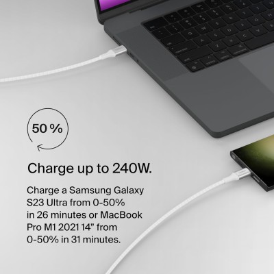 Кабель USB-C > USB-C заряджання/синхронізації Belkin 2м, 240Вт, Type-C, плетений, білий (CAB015BT2MWH) Кабель USB-C > USB-C заряджання/синхронізації Belkin 2м, 240Вт, Type-C, плетений, білий (CAB015BT2MWH)