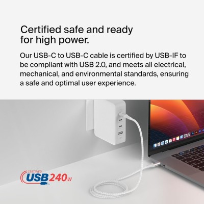 Кабель USB-C > USB-C заряджання/синхронізації Belkin 2м, 240Вт, Type-C, плетений, білий (CAB015BT2MWH) Кабель USB-C > USB-C заряджання/синхронізації Belkin 2м, 240Вт, Type-C, плетений, білий (CAB015BT2MWH)