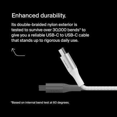 Кабель USB-C > USB-C заряджання/синхронізації Belkin 2м, 240Вт, Type-C, плетений, білий (CAB015BT2MWH) Кабель USB-C > USB-C заряджання/синхронізації Belkin 2м, 240Вт, Type-C, плетений, білий (CAB015BT2MWH)
