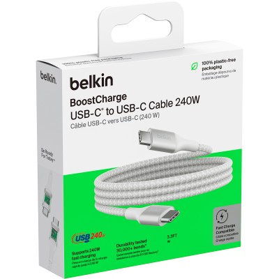 Кабель USB-C > USB-C заряджання/синхронізації Belkin 2м, 240Вт, Type-C, плетений, білий (CAB015BT2MWH) Кабель USB-C > USB-C заряджання/синхронізації Belkin 2м, 240Вт, Type-C, плетений, білий (CAB015BT2MWH)