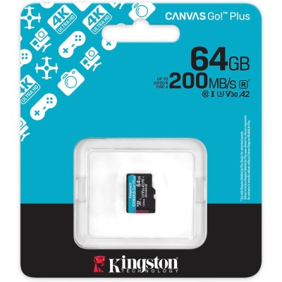 Карта пам'яті Kingston microSD 64GB C10 UHS-I U3 A2 V30 R200MB/s (SDCG4/64GBSP)