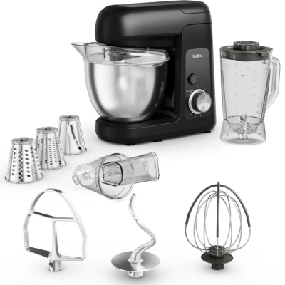 Кухонна машина Tefal Bake Partner 1100Вт, чаша-метал, корпус-пластик, насадок-6, чорний (QB522838)