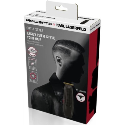 Машинка для стрижки Rowenta Karl Lagerfeld Cut & Style Stylization, акум., роторний мотор, насадок-3, 180хв роботи, сталь, чорни