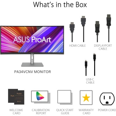 Монітор Asus 34.1" ProArt PA34VCNV 2xHDMI, 2xDP, USB-C, 2xUSB, RJ-45, MM, IPS, 3440x1440, 21:9, sRGB 100%, CURVED, AdaptiveSync,