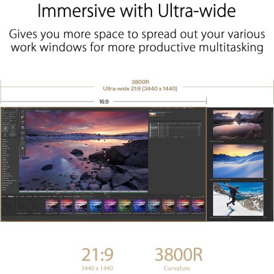 Монітор Asus 34.1" ProArt PA34VCNV 2xHDMI, 2xDP, USB-C, 2xUSB, RJ-45, MM, IPS, 3440x1440, 21:9, sRGB 100%, CURVED, AdaptiveSync,