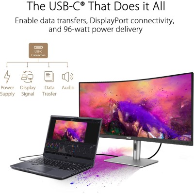 Монітор Asus 34.1" ProArt PA34VCNV 2xHDMI, 2xDP, USB-C, 2xUSB, RJ-45, MM, IPS, 3440x1440, 21:9, sRGB 100%, CURVED, AdaptiveSync,
