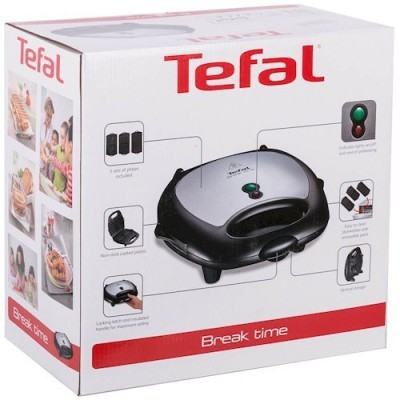 Мультимейкер Tefal Break time 700Вт, тефлон, 3 пластини, корпус-пластик, чорно-сріблястий (SW614831)