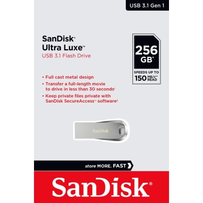 Накопичувач SanDisk 256GB USB 3.1 Type-A Ultra Luxe Срібний (SDCZ74-256G-G46) Накопичувач SanDisk 256GB USB 3.1 Type-A Ultra Luxe Срібний (SDCZ74-256G-G46)
