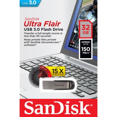 Накопичувач SanDisk 32GB USB 3.0 Type-A Flair R150MB/s Срібний (SDCZ73-032G-G46) Накопичувач SanDisk 32GB USB 3.0 Type-A Flair R150MB/s Срібний (SDCZ73-032G-G46)