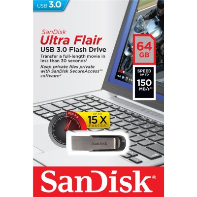 Накопичувач SanDisk 64GB USB 3.0 Type-A Flair R150MB/s Срібний (SDCZ73-064G-G46)